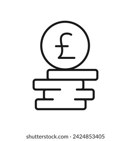 british money outline flat icon of pound coins. stack of coins. isolated white background