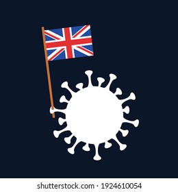 British Mutation And Variant Of Coronavirus And COVID-19. Virus Is Holding Flag Of Great Britain, UK And GB. Vector Illustration.