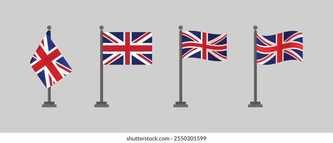 British national flag with different waves and with pole