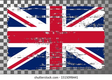 British national flag isolated vector illustration. Travel map design graphic element. World county symbol. British red blue white flag icon with grunge texture. Flat flag of United Kingdom.