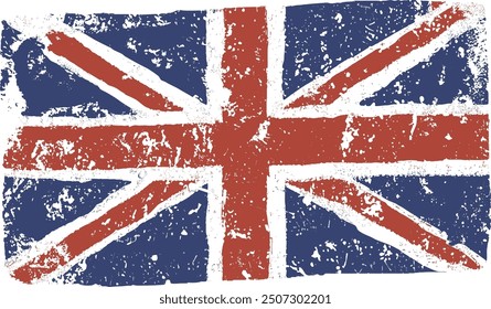 British National Flag of the United Kingdom with Grunge Texture and Distressed Background, Vintage UK Banner Illustration for Patriotic Designs, English Country Symbol with Worn Effects