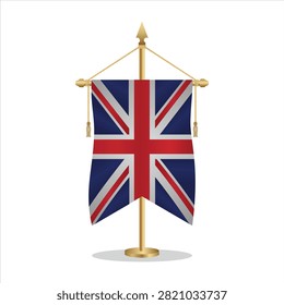 British national flag vector illustration displayed on decorative stand isolated on white background for patriotic celebrations government presentations educational materials international events and cultural themed designs.