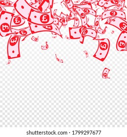 British notes falling. Messy GBP bills on transparent background. United Kingdom money. Awesome vector illustration. Appealing jackpot, wealth or success concept.