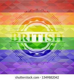 British on mosaic background with the colors of the LGBT flag