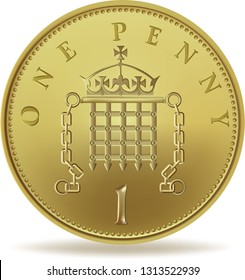 British one penny coin isolated in vector illustration