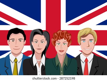 British people front of the flag