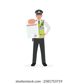 British police officer with arrest warrant vector illustration