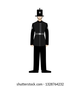 British police officers. uk policeman. black uniform. Flat vector isolated illustration on white background