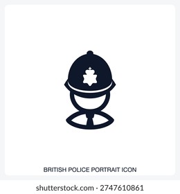 British Police Portrait Icon solid vector icon with a bold, minimal design. Suitable for presentations, websites, apps, infographics, and various digital or print projects.
