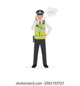 British police talking on phone UK police, vector illustration