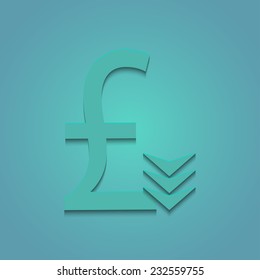 British pound with arrow down on a turquoise background