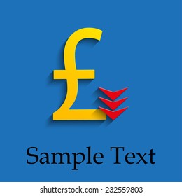 British pound with arrow down on a blue background