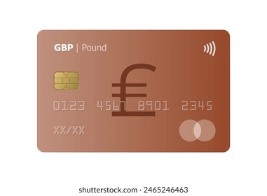 British pound bank credit card isolated on white background. Vector illustration, mockup.