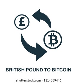British Pound To Bitcoin icon. Mobile app, printing, web site icon. Simple element sing. Monochrome British Pound To Bitcoin icon illustration.