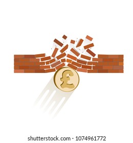 british pound breaks through the wall resistance on a white background , the price of crypto currency is rising , vector image design concept  