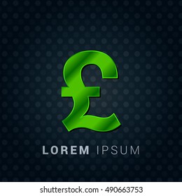 British Pound Bright Green chromium precious metallic 3D Icon / Logo Design