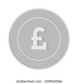 British pound coin isolated on white background. GBP silver black and white coin. United Kingdom metal money. Ideal cartoon vector illustration.