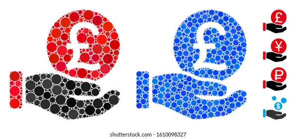 British Pound coin payment composition of circle elements in variable sizes and color hues, based on British Pound coin payment icon. Vector circle elements are united into blue composition.