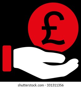 British Pound Coin Payment vector icon. Style is flat bicolor red and white symbol, rounded angles, black background.