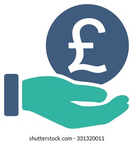 British Pound Coin Payment vector icon. Style is flat bicolor cobalt and cyan symbol, rounded angles, white background.