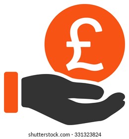 British Pound Coin Payment vector icon. Style is flat bicolor orange and gray symbol, rounded angles, white background.