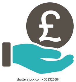 British Pound Coin Payment vector icon. Style is flat bicolor grey and cyan symbol, rounded angles, white background.