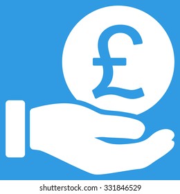 British Pound Coin Payment vector icon. Style is flat white symbol, rounded angles, blue background.