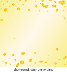 British pound coins falling. Delicate scattered GBP coins. United Kingdom money. Stunning jackpot, wealth or success concept. Vector illustration.