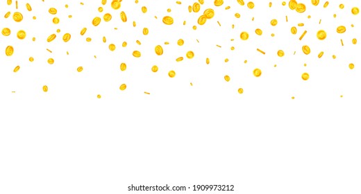 British pound coins falling. Ecstatic scattered GBP coins. United Kingdom money. Awesome jackpot, wealth or success concept. Vector illustration.