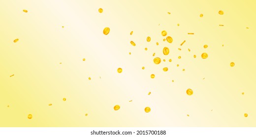 British pound coins falling. Fresh scattered GBP coins. United Kingdom money. Awesome jackpot, wealth or success concept. Vector illustration.