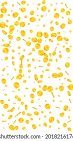 British pound coins falling. Pretty scattered GBP coins. United Kingdom money. Symmetrical jackpot, wealth or success concept. Vector illustration.