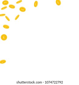 British pound coins falling. Scattered sparse GBP coins on white background. Bewitching abstract left top corner vector illustration. Jackpot or success concept.