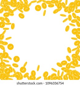 British pound coins falling. Scattered small GBP coins on white background. Good-looking round random frame vector illustration. Jackpot or success concept.