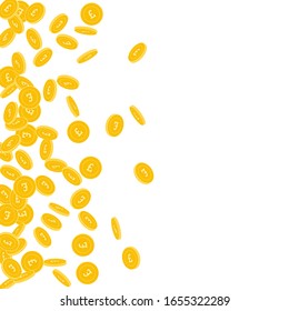 British pound coins falling. Scattered small GBP coins on white background. Quaint scatter left gradient vector illustration. Jackpot or success concept.