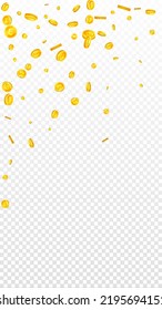 British pound coins falling. Scattered gold GBP coins.  United Kingdom money. Global financial crisis concept. Vector illustration.