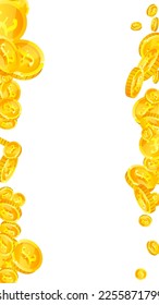 Monedas británicas cayendo. Monedas de oro dispersas GBP.  Dinero del Reino Unido. El concepto de riqueza o éxito del bote. Ilustración vectorial.