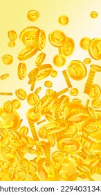 British pound coins falling. Scattered gold GBP coins.  United Kingdom money. Jackpot wealth or success concept. Vector illustration.