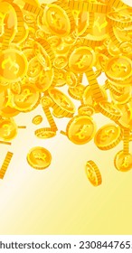 British pound coins falling. Scattered gold GBP coins.  United Kingdom money. Jackpot wealth or success concept. Vector illustration.