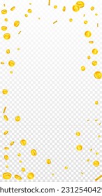 British pound coins falling. Scattered gold GBP coins.  United Kingdom money. Great business success concept. Vector illustration.