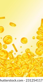 British pound coins falling. Scattered gold GBP coins.  United Kingdom money. Global financial crisis concept. Vector illustration.