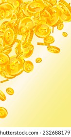 British pound coins falling. Scattered gold GBP coins.  United Kingdom money. Jackpot wealth or success concept. Vector illustration.