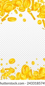 British pound coins falling. Scattered gold GBP coins.  United Kingdom money. Great business success concept. Vector illustration.