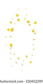 British pound coins falling. Scattered gold GBP coins.  United Kingdom money. Great business success concept. Vector illustration.