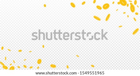 British pound coins falling. Scattered disorderly GBP coins on transparent background. Favorable wide corners vector illustration. Jackpot or success concept.