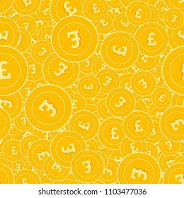 British pound coins seamless pattern. Classic scattered GBP coins. Big win or success concept. United Kingdom random flat money pattern. Coin tile vector illustration.