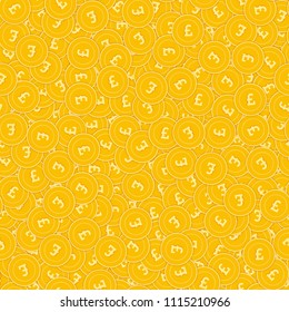 British pound coins seamless pattern. Curious scattered GBP coins. Big win or success concept. United Kingdom small shadow money pattern. Coin tile vector illustration.