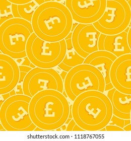 British pound coins seamless pattern. Breathtaking scattered GBP coins. Big win or success concept. United Kingdom chaotic flat money pattern. Coin tile vector illustration.