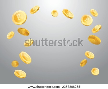 British pound currency realistic gold coin floating, money sign vector illustration