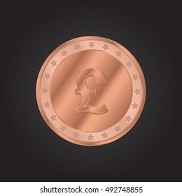 British Pound embossed realistic bronze coin precious Icon / Logo Design