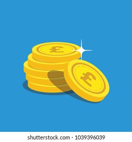 British Pound Gold coin Stack. Financial growth concept with golden coin Pound. 